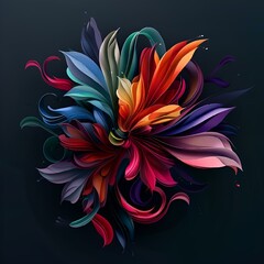 Wall Mural - AI generated illustration of vibrant paper flower on dark background in various colors