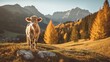 AI generated illustration of a curious cow in the middle of a grassy field