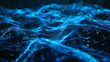 © wanna - Abstract digital background with blue grid waves and glowing lines on a black background