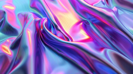 Poster - 3D rendering of iridescent holographic cloth background.
