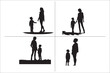 © Tarik - Mom and son silhouette vector clipart. Mom and son walking holding hand silhouette.