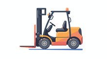 Forklift Icon In Color Drawing. Industrial Vehicle Wo