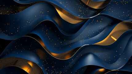 Three-dimensional navy and gold abstract creates a luxurious wallpaper, perfect for festive holiday backgrounds