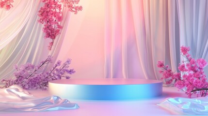 Leinwandbilder - An abstract 3D composition used as a backdrop for a fashion beauty podium. A holographic color background adds an extra dimension to the composition.