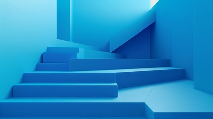 Canvas Print - 3D abstract rendering with blue stair. Blue summer background with geometric 3d steps.