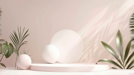 Poster - Background with natural beauty podium. Geometric shape with abstract 3D composition.