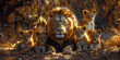 A lion family with the father in front of them, surrounded the cubs, cinematic shot. Created with Ai