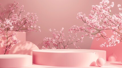 Poster - The background is a pink color background for display of cosmetic products. 3D rendering. Natural beauty backdrop for cosmetic product display.