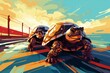 Two turtles outdoors - illustration of two competing racing animals.