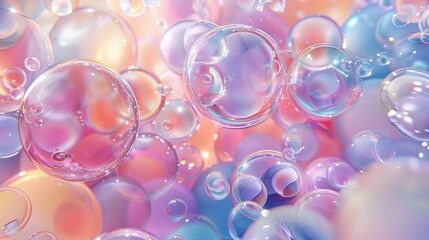 Leinwandbilder - Three-dimensional art background. Holographic floating liquid blobs, soap bubbles, metaballs.