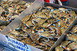 Pile of fresh blue crab in fish market at the Wharf, Washington DC.