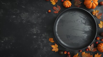 Leinwandbilder - Three-dimensional rendering of an empty round plate for displaying Halloween-themed products.