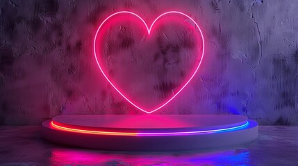 Poster - Backdrop with heart-shaped neon frame for beauty fashion podiums. 3D rendering.