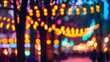 © Kisandaya - New Year's background with illuminated light bulbs, lanterns, garlands. glowing Christmas lights. festive night landscape. fair decorated shopping street