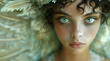 Cinematic, fantasy portrait of an alien forest woman with big eyes