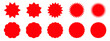 Set of red starburst. Price sticker, sale sticker, price tag, starburst, quality mark, retro stars, sale or discount sticker, sunburst badges, sun ray frames, promotional badge set, shopping labels