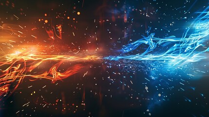 Wall Mural - A dynamic versus background for sports games, matches, and tournaments featuring blue and orange flames with sparks