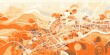 Orange and white pattern with a Orange background map lines sigths and pattern with topography sights in a city backdrop