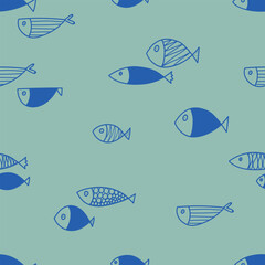Wall Mural - Cute blue fish. Kids background. Seamless pattern. Can be used in textile industry, paper, background, scrapbooking.