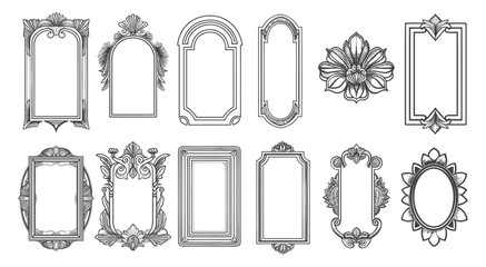 Wall Mural - Engraving vintage frames victorian style, antique retro ornament for mirrors or paintings, baroque collection vector illustration