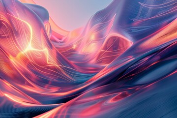 Wall Mural - Neon lines drape the 3D abstract a digital world aglow i