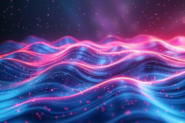 Wall Mural - Digital neon waves in 3D vertical light lines in soothin 1