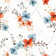 Watercolor illustration of airy orange and blue blooms on white background.