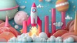 3D graph bars and rocket ignite the narrative of a successful marketing launch