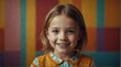 young child kid girl smiling in retro vintage pop style concept colorful background from Generative AI