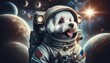 Portrait of a funny dog in an astronaut's spacesuit. Animal in space. Cosmonautics Day. Advances in space science
