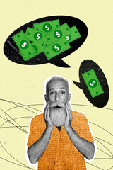 Poster - Composite collage picture image of shocked old man earning money trader financier fantasy billboard comics zine minimal