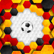 Football grunge polygonal background with soccer ball, German flag colors. Vector sport design