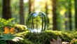Forest Scene Reflected in Crystal Ball on Moss Bed