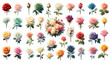 Assorted colorful roses collection against a white background, ideal for Valentine's Day, Mother's Day, and floral-themed graphic design elements