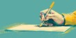 A hand is writing on a piece of paper with a yellow pencil. Concept of creativity and focus, as the person is putting their thoughts onto paper