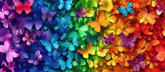 Canvas Print - A vibrant display of colorful butterflies arranged to form a rainbow, resembling a beautifully crafted piece of natureinspired art