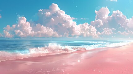 Wall Mural - Digital pink beach sea illustration poster background