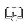 Reading a book, linear icon. Fingers flipping through the pages of a book. Open book. Line with editable stroke
