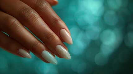 Wall Mural - Close-up of female hands with beautiful manicure on nails. copy space