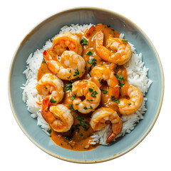 Wall Mural - A bowl of shrimp and rice with sauce