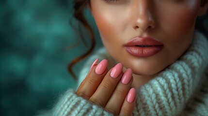 Wall Mural - Close-up of female hands with beautiful manicure on nails.