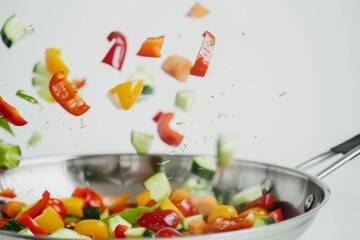 Canvas Print - Cooking with vegetables in a pan promotes healthy eating and diet