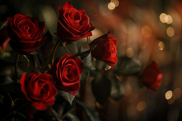 Wall Mural - A bouquet of red roses with a blurry background