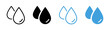 © Chelpanoff - Water drop icon. Raindrop vector illustration. Wet symbol. Oil sign. Blue dripped rain droplet pictogram. Dew icon isolated.