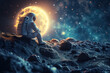 Astronaut contemplating stars on moon