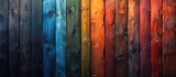 Fototapeta  - A row of variously colored wooden boards showcasing a fusion of tints and shades including electric blue, magenta, and other vibrant hues, resembling a harmonious art installation