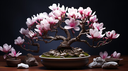 Wall Mural - Exquisite bonsai magnolia tree extremely detailed plant photography image