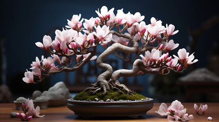 Wall Mural - Exquisite bonsai magnolia tree extremely detailed plant photography image