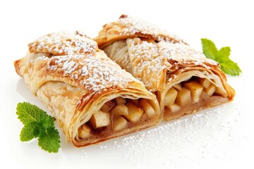 Wall Mural - Viennese Apple Strudel Against White Background