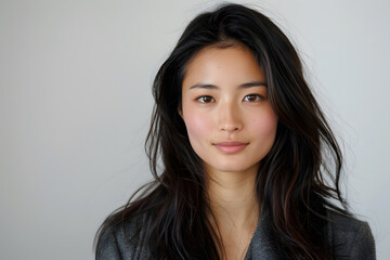 Wall Mural - Photo portrait of a beautiful Japanese young woman, isolated on white background